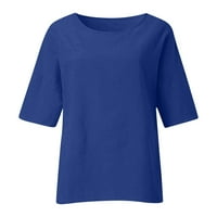 Ženske vrhove bluza od pune boje rukava casual ženska majica Crew vrat ljeto plava 2xl