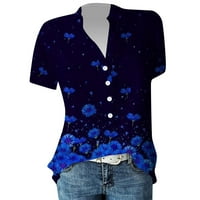 Prednja košulja za žene Kratki rukav Tors Bluze Regularne fit t majice Pulover tees vrhovi cvjetni tisak