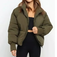 Zimska dugi rukav zip puffer jakna za žene Torba kratkim slojevima sa džepovima Vojska zelene veličine