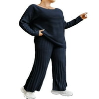 Ženski džemper plus veličine koordinacije mornarice plave casual obične hlače za brod dugih rukava