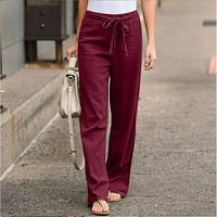 Pamučne posteljine ravne manžetne hlače za žene čišćenje ljetona prodaja visoke elastične struine pantalone