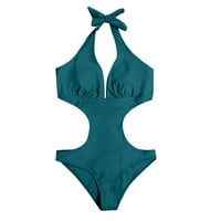 Ženski kupaći kostimi bez žičara bez rukava bez rukava retro a-line Halter plavi s
