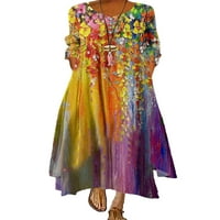 Avamo haljine za ženski leptir cvjetni print Vintage maxi haljina V izrez casual dugih rukava s majicama