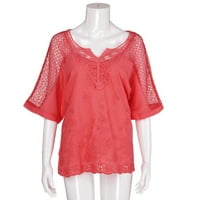 LeylayRay Ženske vrhove Žene Ljeto O-izrez Kratki rukav šuplji izrezana puna casual bluza vrhunska majica crvena m