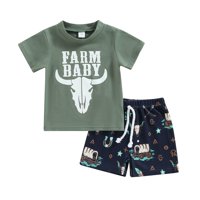 Western Baby Boy ljetna odjeća krava tiska majica kratkih rukava Casual Hratke Maddler Boy odijelo 0-3t