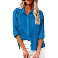 Košulje s dugim rukavima za žene vruće prodaje Ženske čvrste boje V izrez Labava bluza Longt rukave