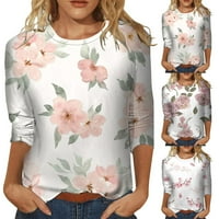 Jiyugala majice za žene zimski pad dugih rukava sa okruglim vratom Udobni cvjetni print casual vrhovi