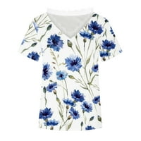 Žene ljetne vrhove moda i povremena bluza za ispis kratkih rukava majica ljetne čipke vrhove čipke V-izrez
