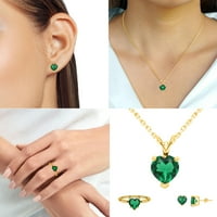 Carat Oblik srca Simulirani smaragdni pasijans Fini nakit set-privezak sa 18 lanca, minđuše, prsten