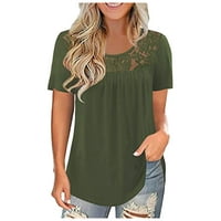 Wozhidaoke majice za žene čipke čvrsto spajanje O-izrez majica kratkih rukava bluza na vrhu prevelike