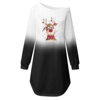 Viadha Womens Božićne haljine Classic Božićni print s dugih rukava Crewneck Plaid Mini Fall haljina