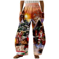 Tking Fashion ženske hlače Modni Božićni santa Claus Snowmen Print Casual Loove hlače plus veličina labave hlače za žene