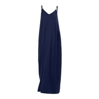 Hanzidakd Ljetne haljine za žene Ženska solidna boja Loše džep duga suknja prsluk haljina suknja