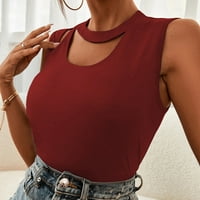 Ženska ljetna puna boja okrugla ovratnik luk rukavac bez rukava majica ženske majice pamučne majice