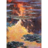 Monet, Claude Crni moderni uokvireni muzej Art Print pod nazivom - Nympheas Efekat zalaska sunca 1907