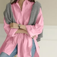 Košulje za žene Dugotrajna ručica s dugim rukavima plus obrezane majice ružičaste XL