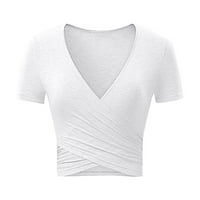 FeterNal jedinstveni stil ženske majice s kratkim rukavima V-izrez Top umotani čvrsti tee vrhunske bluze