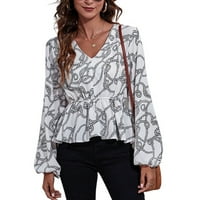 JDLSPPL ženska bluza s dugim rukavima V izrez Šifon seljački rad Slatka ljetna visoka rublje bluza majica