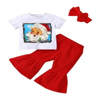 Toddlers Božićne odjeće Santa Claus Ispis majica kratkih rukava + plamene hlače + trake za glavu
