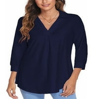 Capreze ženska košulja za gornju rukavu Baggy Loose Tunic Pulover V bluza izreza Navy Blue 2xl