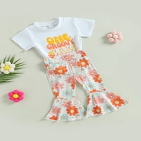 Jaweiwi Toddler Girls Ljetna odjeća 3T 3T 4T Bijela slova s ​​kratkim rukavima, majica Torbe + cvjetne