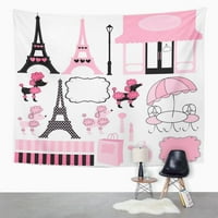 Pariz i ružičasti pudlica Ooh La Wall Art Viseći tapiserija Domaći dekor za dnevni boravak spavaće sobe