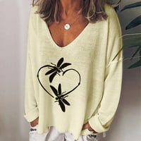 Ženska modna casual tiska V-izrez Majica s dugim rukavima Top bluza pulover hot8sl4869116