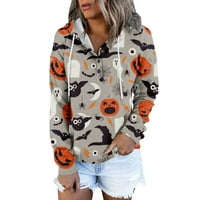 Tkinga modna dukserica s dugim rukavima za žene V izrez Halloween Print Tops Grafički kapuljač majica
