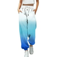 Durtebeua Visoki dizajn elastični struk povlačenje hlača, casual pantalone za žene svijetloplava
