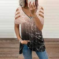 Ženske vrhove bluza Žene kratki rukav casual grafički otisci modni V-izrez Tshirts Champagne XL