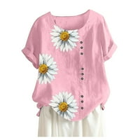Mnjin Ljetne majice Žene vrhovi Žene Ležerne prilike Labavi gumb Plus Veličina Boho Tanic Daisy Prints