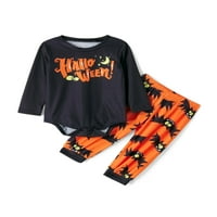Porodica Suanret Loungewear Halloween dugih rukava Tips duge hlače Noćna odjeća za spavanje PJS crni