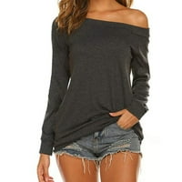 Modne slobodno vrijeme Žene s dugim rukavima od ramena majica Tunička bluza Tops tamno siva XL