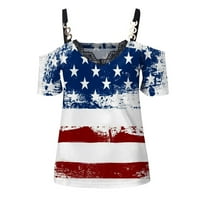 Žensko ljeto 4. jula vrhova američke zastave Ispis Ležerne prilike majica Seksi hladno rame kratko čipka