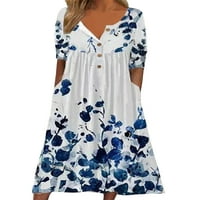 Colisha Žene oblače kratki rukav Sundress Maxi haljina Kaftan plaža Long Blue 3xl