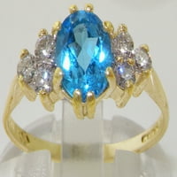 10k žuto zlato prirodno plavo topaz i kubiczirkonia ženski klasični prsten - veličina 6,75