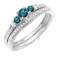 DazzlingRock kolekcija 0. Carat okrugli plavi i bijeli dijamantni kameni zaručnički set, 10k bijelo