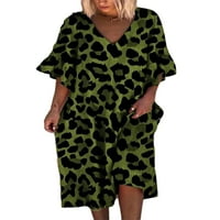 Niveer žene Seksi V izrez Midi haljina Ležerne ljetne leopard Ispiši haljinu plaže