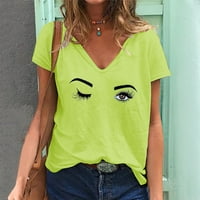 Moonker Womens Majice za žene tiskane majice kratkih rukava TOP Ljeto V-izrez žuta