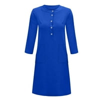Ženske oblače Solid okrugli izrez Shift iznad koljena Ležerne ljetna haljina s dugim rukavima Plava