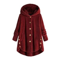 Dugme za žene plus veličine plišani vrhovi kapuljač sa kapuljačom Kardigan vuna kaput zimska jakna prevelika