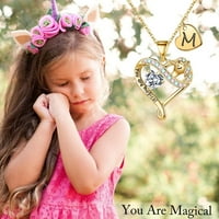 Ogrlica od jednorog za djevojčice 14K pozlaćene šarene CZ Heart Početna ogrlica za djevojčice kćeri