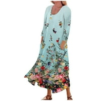 Haljine za žensko čišćenje Žene Ležerne prilike cvjetno print Tri tromjesečna rukav džepna haljina svijetlo