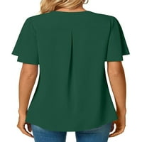 Kapreze dame košulje v vrhovi vrata čvrsta boja šifon bluza mekani tunika majica kratkih rukava zelena
