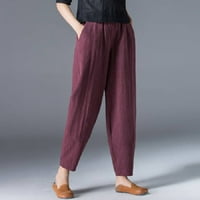 Ženske hlače široke noge Prozračne pamučne posteljine džep elastične struine labave pantalone hlače