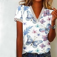 Bluze za žene kratki rukav V izrez Modni labavi vrhovi Ležerne ljetne floralne vještačke majice