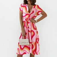 Miayilima Mini haljine za žene Ljetne haljine za žene plaža V-izrez kratki rukav Tunika Ležerne prilike