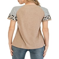 Žene casual vrhovi kratki rukav V-izrez Majica labava bluza Osnovna majica Tee, Khaki