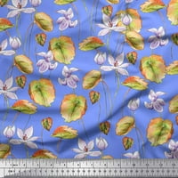Soimoi Blue Poly Georgette Tkanina od listova i ljubičasta cvjetna ispis tkanina od dvorišta široko