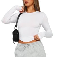Ženska Crewneck Skinny košulja dugih rukava Basic Slim Fit usjeva, čvrste teške majice Y2K Streetwear